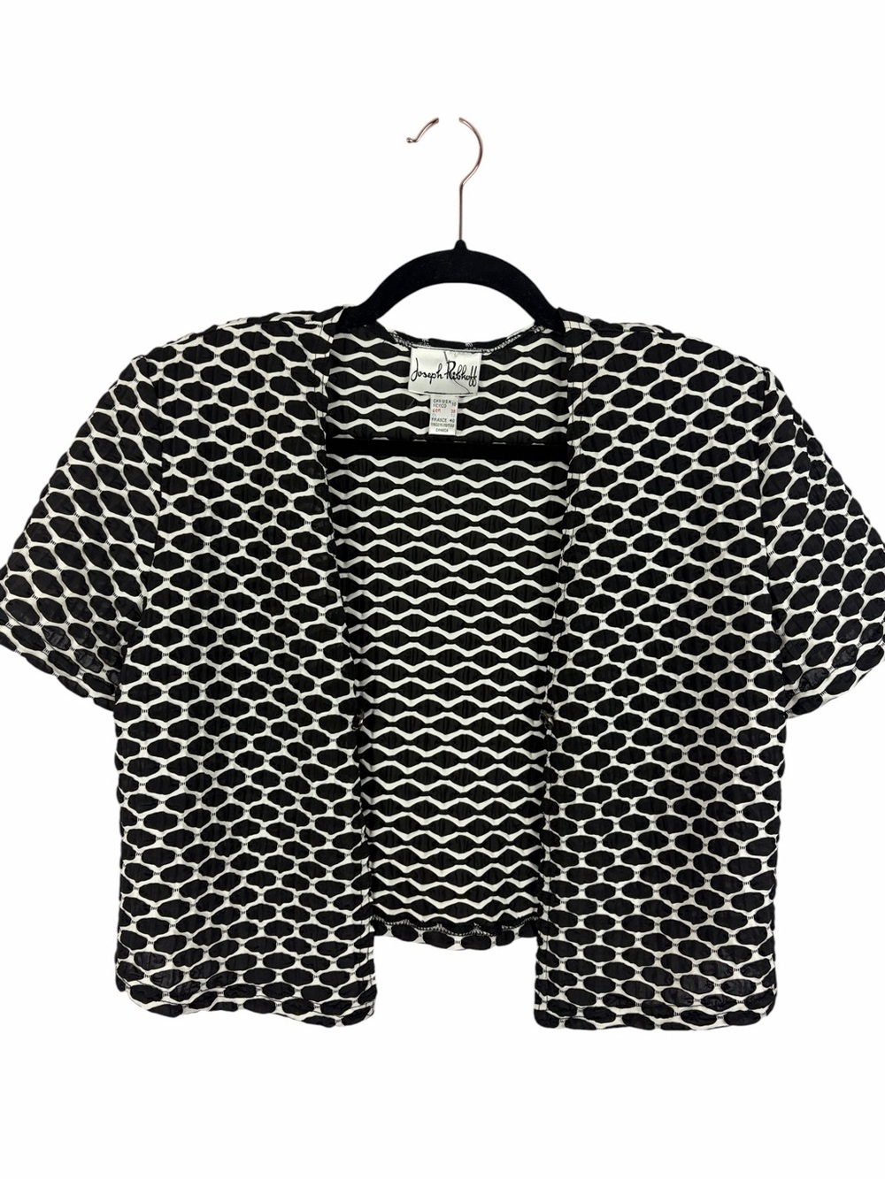 Joseph Ribkoff Black White Textured Open Front Cropped Jacket Cover Up Size 10
